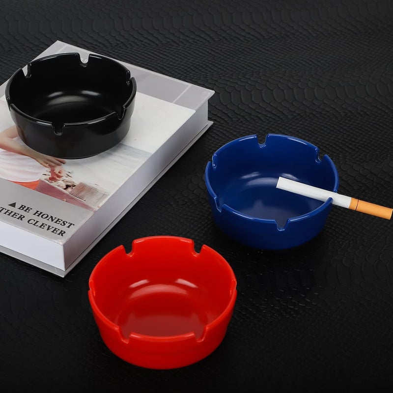 Besuper 6Pcs Assorted Colors (2Pcs Black-2Pcs Red-2Pcs Blue) Ashtrays, Stackable Tabletop Plastic Ash Tray Sets, Perfect Ashtray Gift for Indoor Outdoor Home Use (Set of 6 Mix Color) - Image 3