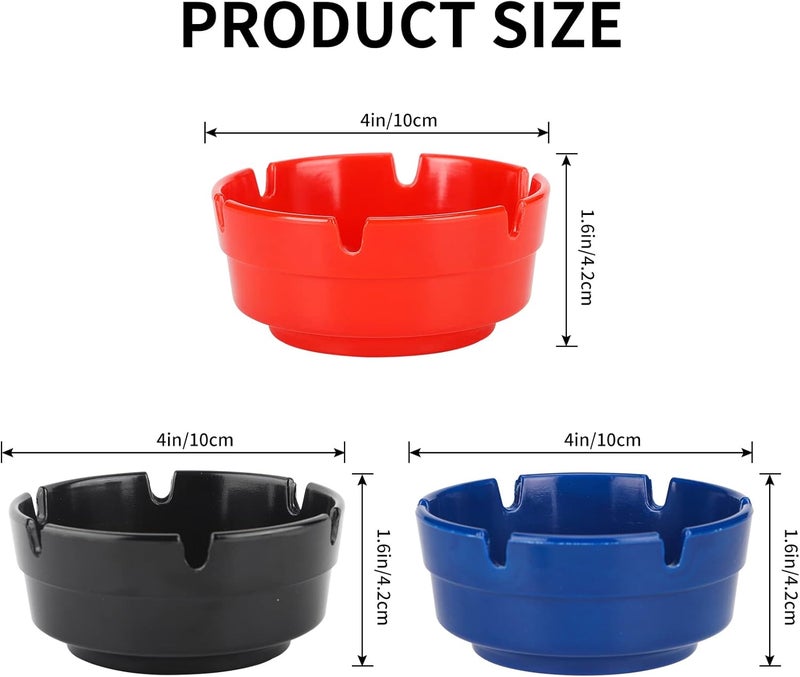 Besuper 6Pcs Assorted Colors (2Pcs Black-2Pcs Red-2Pcs Blue) Ashtrays, Stackable Tabletop Plastic Ash Tray Sets, Perfect Ashtray Gift for Indoor Outdoor Home Use (Set of 6 Mix Color) - Image 2