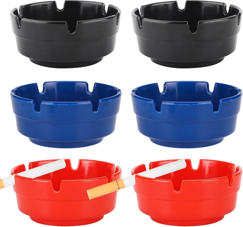 Besuper 6Pcs Assorted Colors (2Pcs Black-2Pcs Red-2Pcs Blue) Ashtrays, Stackable Tabletop Plastic Ash Tray Sets, Perfect Ashtray Gift for Indoor Outdoor Home Use (Set of 6 Mix Color) - Image 1