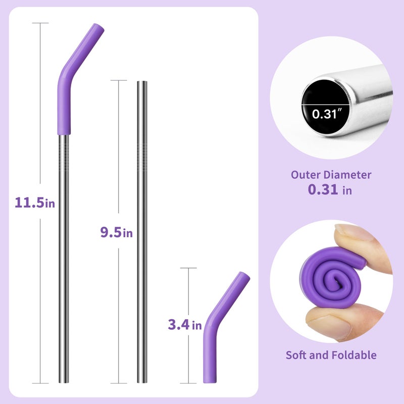 Diumepo Stainless Steel Straw for 30 oz YETI Tumbler, Metal Straws Reusable with Silicone Tip for Simple Modern 24 oz and 32oz Glass Tumbler, Cleaning Brush, 1 Portable Bag - Image 4