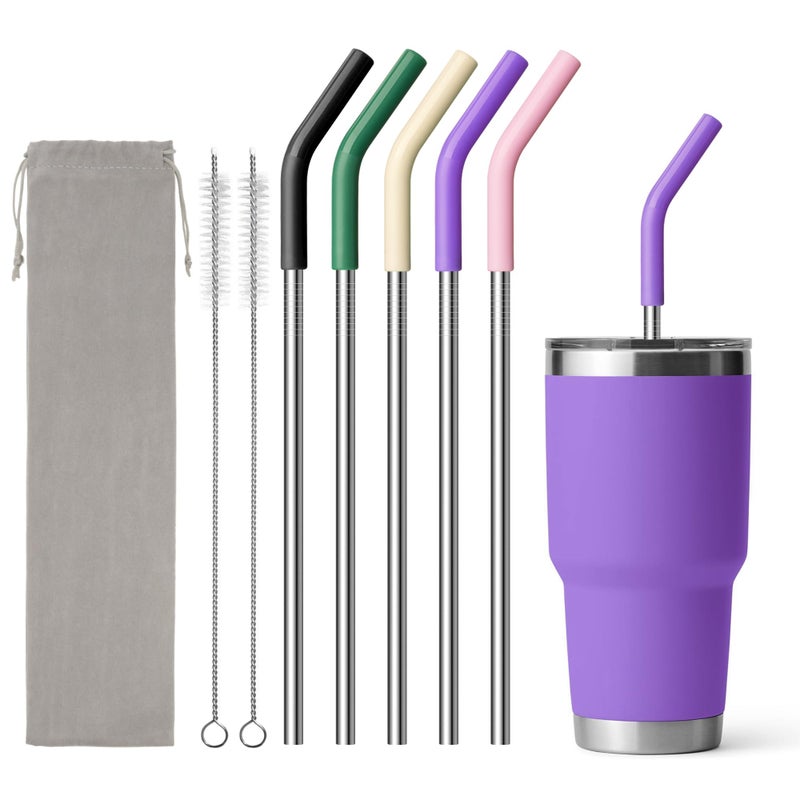 Diumepo Stainless Steel Straw for 30 oz YETI Tumbler, Metal Straws Reusable with Silicone Tip for Simple Modern 24 oz and 32oz Glass Tumbler, Cleaning Brush, 1 Portable Bag - Image 1