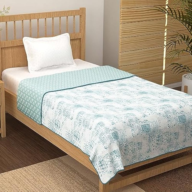 Loquat Dohar Single Bed Cotton, Blanket for Winter,100% Cotton Reversible Light Weight Dohar Single| 144 X 220 CM|White & Blue - Image 3