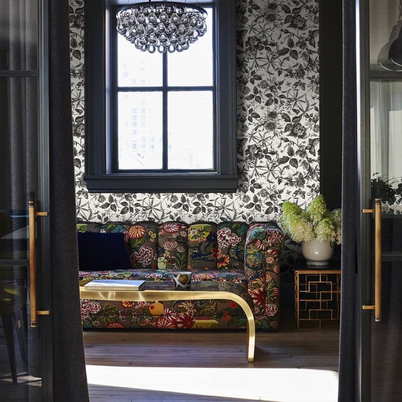 JiffDiff Floral Vintage Wallpaper Peel and Stick Wall Stick Black Rose Removable Vinyl Wall Paper Sketch Floral Decor 15.75in x 118in - Image 5