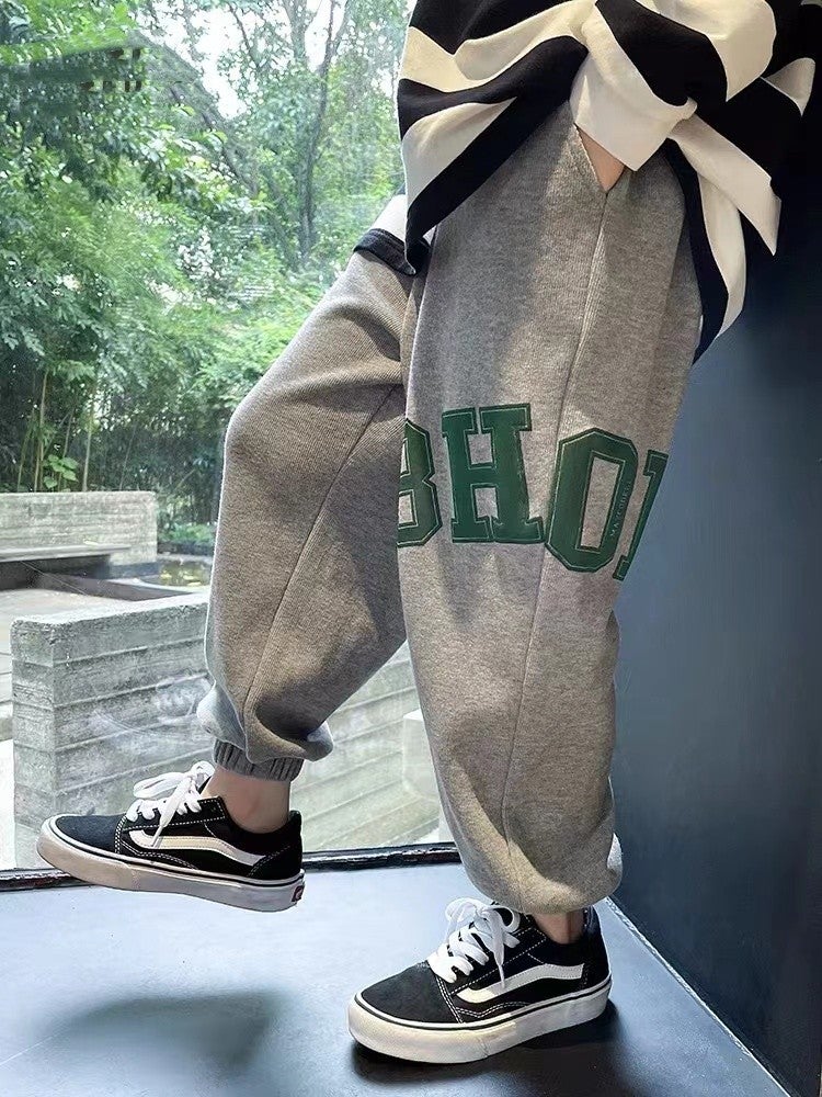 Boys' Pants, Autum Kidsren's Clothing, Loose 2025 Spring and Autum Sports Pants, Medium and Large Kidsren's Casual Sweatpants, Pants, Trendy Brand - Image 3