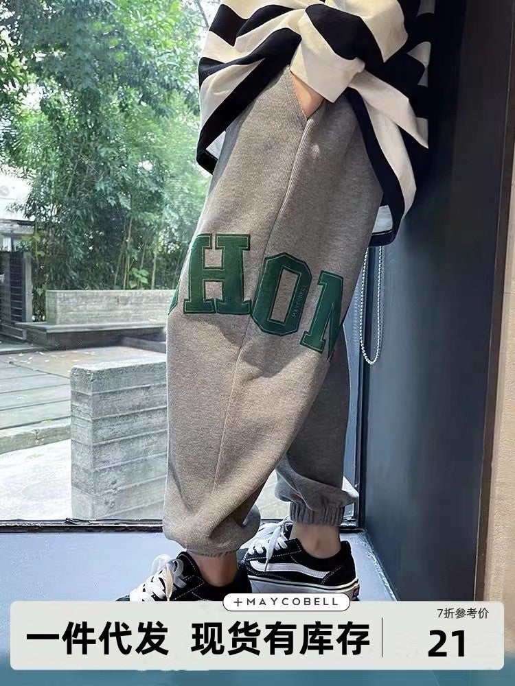 Boys' Pants, Autum Kidsren's Clothing, Loose 2025 Spring and Autum Sports Pants, Medium and Large Kidsren's Casual Sweatpants, Pants, Trendy Brand - Image 2