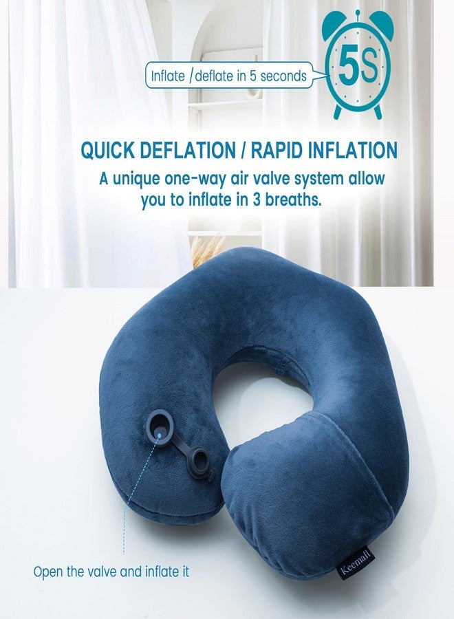 Keemall Inflatable Neck Pillow - Comfortable Velvet U-Shape Travel Pillow for Airplane, Train & Car Journeys, Lightweight with Soft Washable Cover, Travel Essential - Image 2