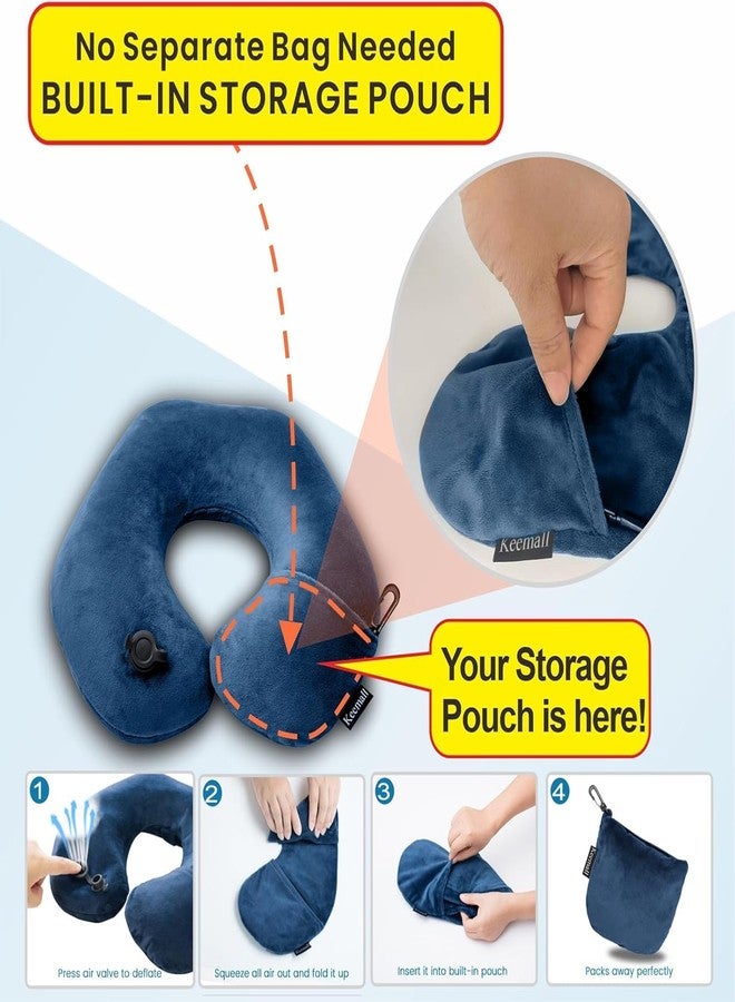 Keemall Inflatable Neck Pillow - Comfortable Velvet U-Shape Travel Pillow for Airplane, Train & Car Journeys, Lightweight with Soft Washable Cover, Travel Essential - Image 3