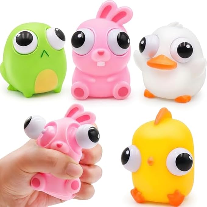 Howzcci 4 Pack Easter Squeeze Out Eyes Toys, Bunny Chick Duck Frog Squeeze Toys for Kids Girls Boys Easter Basket Stuffers Party Favors Gifts - Image 1