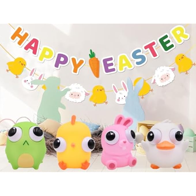 Howzcci 4 Pack Easter Squeeze Out Eyes Toys, Bunny Chick Duck Frog Squeeze Toys for Kids Girls Boys Easter Basket Stuffers Party Favors Gifts - Image 5