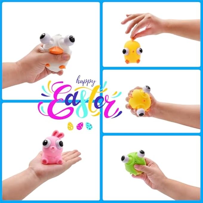 Howzcci 4 Pack Easter Squeeze Out Eyes Toys, Bunny Chick Duck Frog Squeeze Toys for Kids Girls Boys Easter Basket Stuffers Party Favors Gifts - Image 4