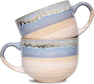 Bosmarlin Large Stoneware Coffee Mug Set of 2, Jumbo Latte Mugs for Office and Home, 16 Oz, Dishwasher and Microwave - Image 1