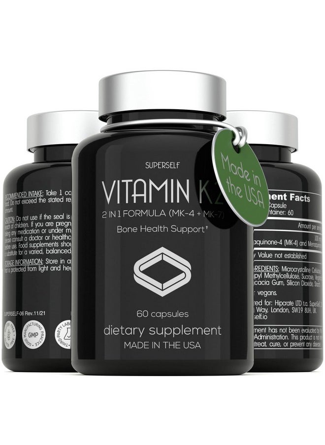 SUPERSELF - Vitamin K2 Capsules 100 Mcg Vitamin K Complex Mk7 & Mk460 Capsules Vit K2 2 In 1 Formula High Strength Supplement Mk7 Mk4 Made In Usa Vegan & Nongmo - Image 1