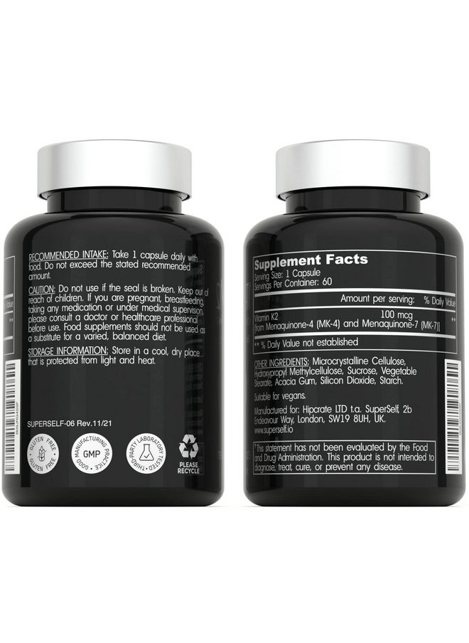 SUPERSELF - Vitamin K2 Capsules 100 Mcg Vitamin K Complex Mk7 & Mk460 Capsules Vit K2 2 In 1 Formula High Strength Supplement Mk7 Mk4 Made In Usa Vegan & Nongmo - Image 1