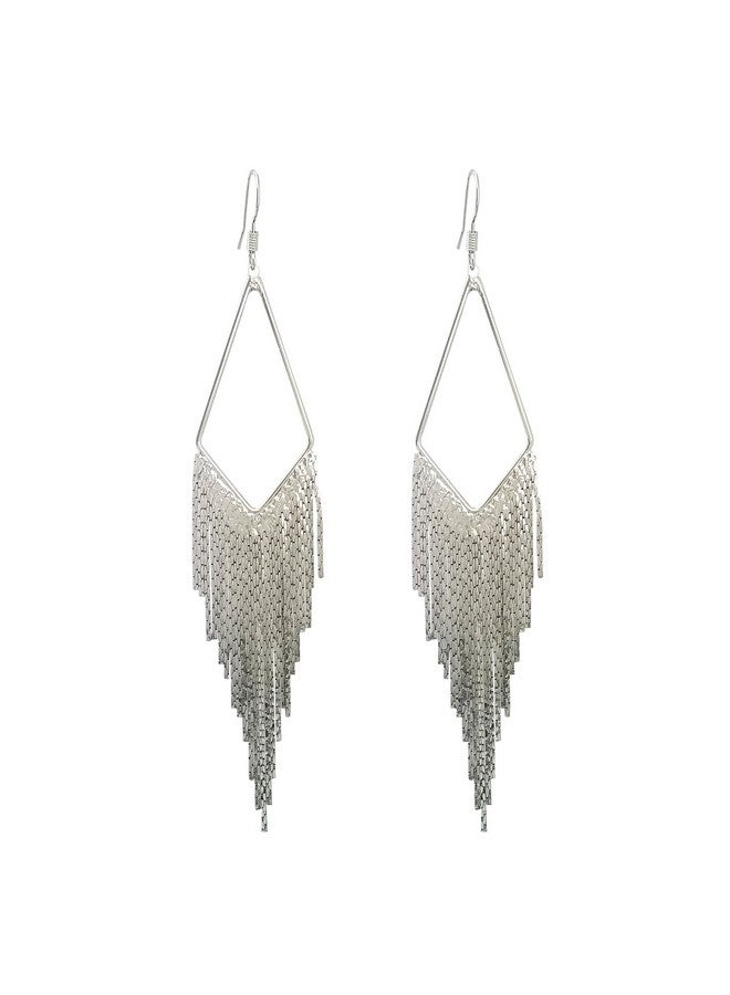 SELOVO Fish Hook Dangling Chain Tassel Fishhoop Dangle Earrings (Style 2-Silver Color) - Image 1