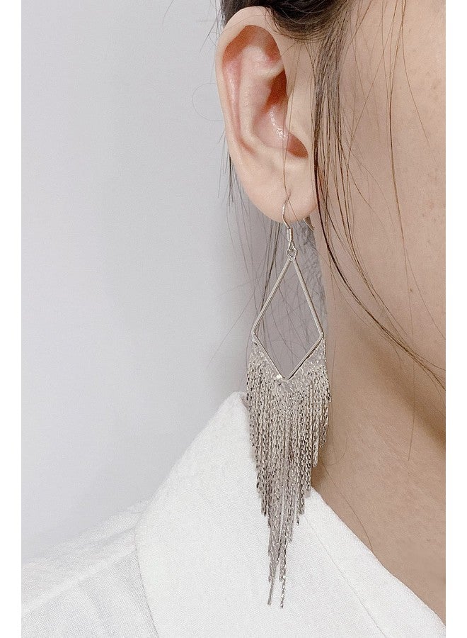 SELOVO Fish Hook Dangling Chain Tassel Fishhoop Dangle Earrings (Style 2-Silver Color) - Image 3