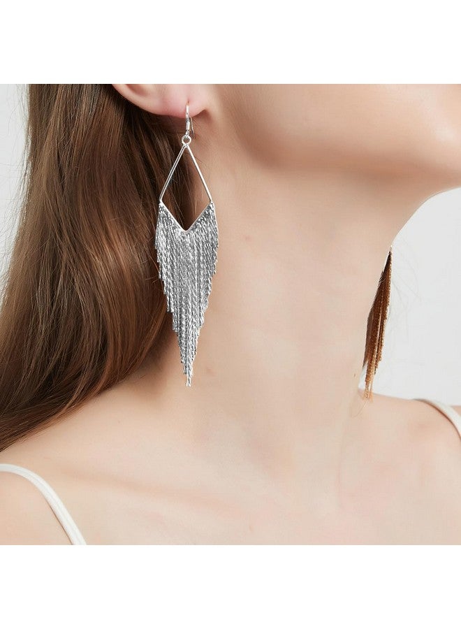 SELOVO Fish Hook Dangling Chain Tassel Fishhoop Dangle Earrings (Style 2-Silver Color) - Image 2