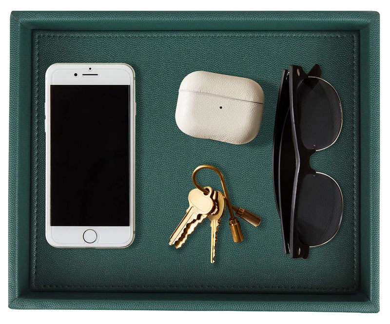 HofferRuffer Faux Leather Decorative Tray Elegant Desktop Storage Organizer Decorative Catchall Perfume Tray Nightstand or Dresser Vanity Tray Organizer 102 x 84 x 18 inches Dark Green