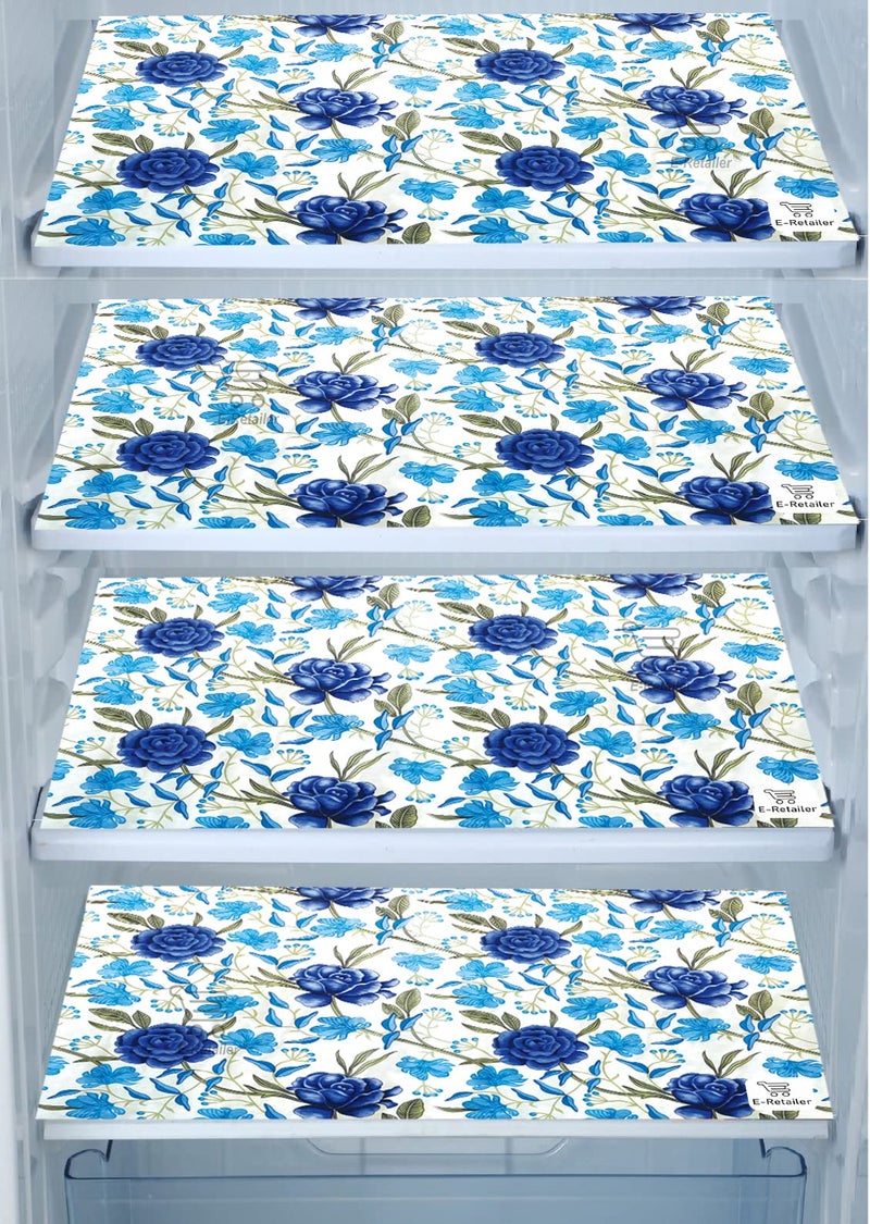 E-Retailer® Polyester 3-Layered Fridge Top Cover/Refrigerator Cover With Utility Pockets and Set of 4 Pc. Fridge Mats (Color-Blue, Size -39x21 Inches) - Image 4