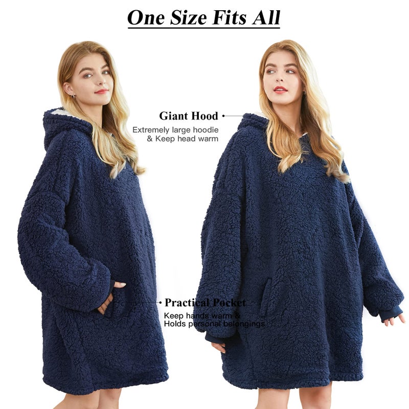 Felicigeely Blanket Hoodie  Oversized Wearable Blanket Sweatshirt for Adults Women Men Warm Cozy Plush Hoodie Blanket with Pocket and Sleeves Gift for Her Mom Girls Blue - Image 4