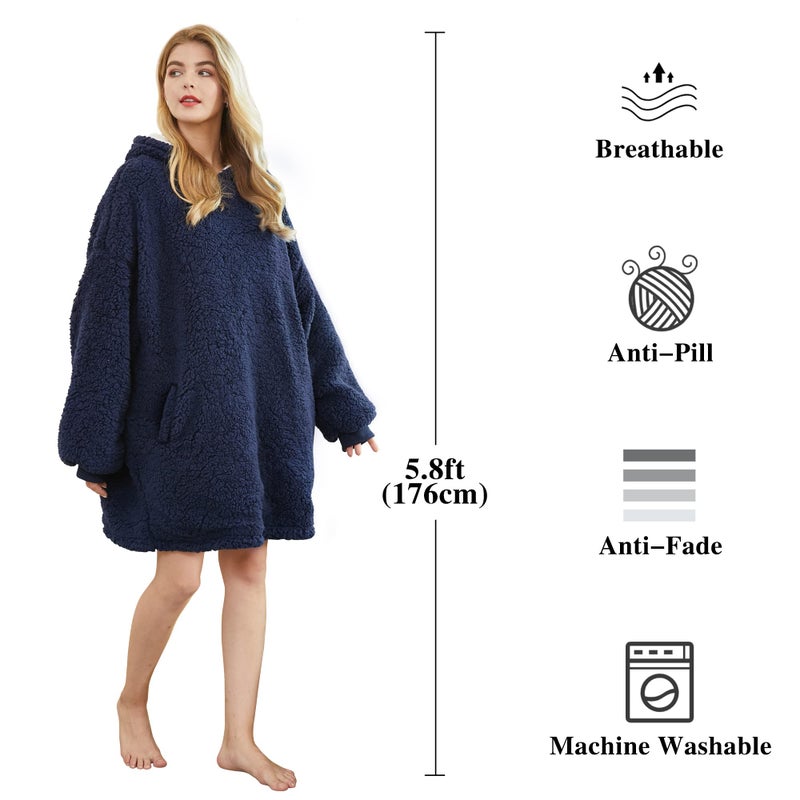 Felicigeely Blanket Hoodie  Oversized Wearable Blanket Sweatshirt for Adults Women Men Warm Cozy Plush Hoodie Blanket with Pocket and Sleeves Gift for Her Mom Girls Blue - Image 5