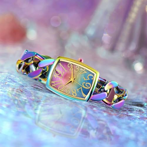 Bisley Rainbow Rectangular Watch Chain Bracelet Three Hand Analog Watch - Image 5