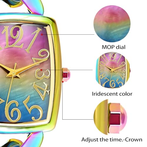 Bisley Rainbow Rectangular Watch Chain Bracelet Three Hand Analog Watch - Image 2