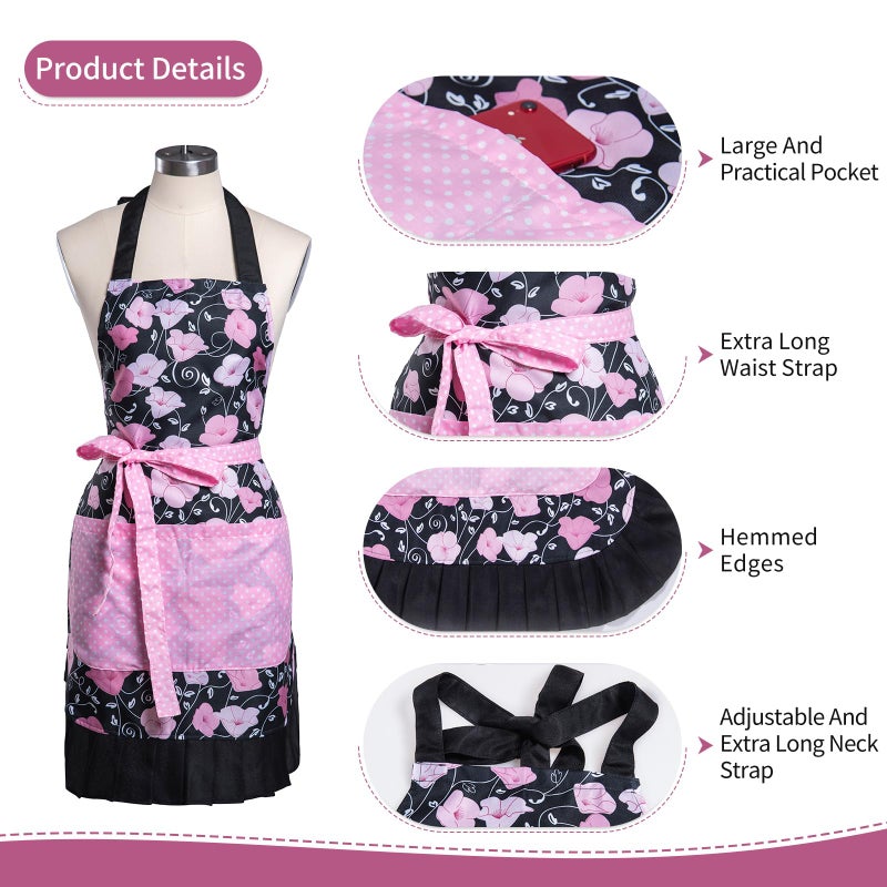 Alex Virtue Lovely Flower Pattern Retro Aprons With Large Pockets for Women Girls Cooking Kitchen Bakery Mother's Gift (Pink Bloom) - Image 4