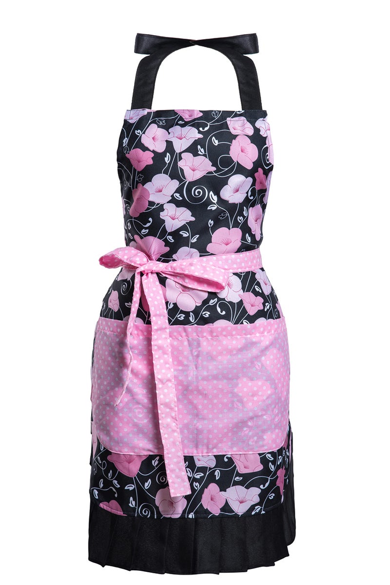 Alex Virtue Lovely Flower Pattern Retro Aprons With Large Pockets for Women Girls Cooking Kitchen Bakery Mother's Gift (Pink Bloom) - Image 1
