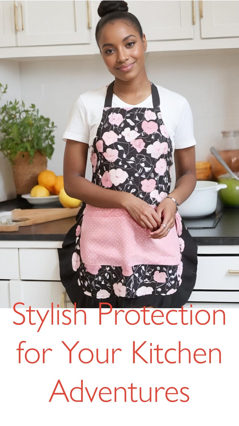 Alex Virtue Lovely Flower Pattern Retro Aprons With Large Pockets for Women Girls Cooking Kitchen Bakery Mother's Gift (Pink Bloom) - Image 5