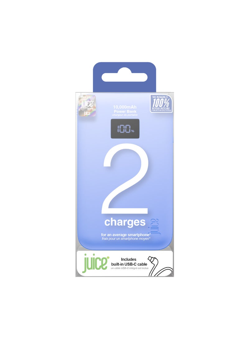 JUICE Eco Integrated Power Bank, Portable Charger 10,000 mAh with Built-in Cable & Digital Display, USB-C Output, Power Bank for iPhone 15 16 Pro Max, Samsung, Xiaomi, iPad, GoPro - Ultra Marine - Image 3