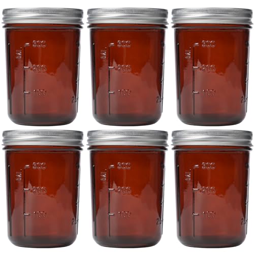 KORCCI Amber Glass Mason Jars 16oz - 6 Pcs Wide Mouth Mason Jars With Lids And Bands. Empty Candle Jar, Food Storage Containers, Canning Jar For Canning, Fermenting, Pickling, Jar Décor. - Image 1