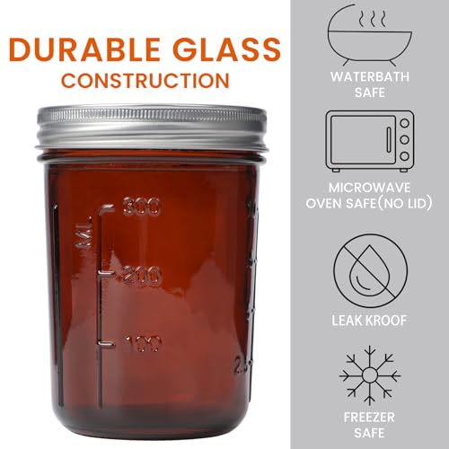 KORCCI Amber Glass Mason Jars 16oz - 6 Pcs Wide Mouth Mason Jars With Lids And Bands. Empty Candle Jar, Food Storage Containers, Canning Jar For Canning, Fermenting, Pickling, Jar Décor. - Image 3