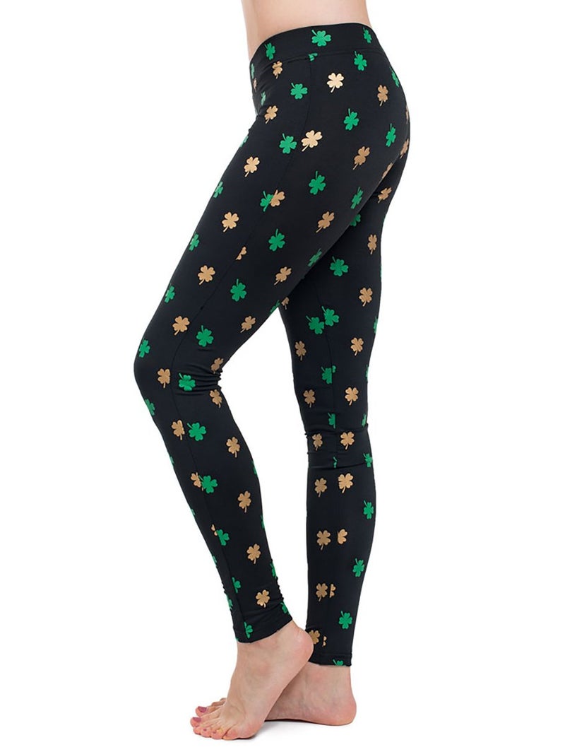Tipsy Elves Women's St. Patrick's Day Gold Foil Clover Mid Waisted Leggings Size X-Small - Image 3
