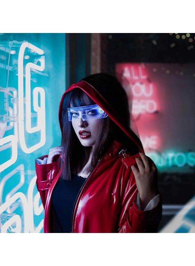 نظارات مضيئة بتقنية LED: نظارات مميزة بتصميم سايبربانك مع قناع مضيء، تتميز بـ 7 ألوان قابلة للشحن. تعتبر نظارات المستقبل مثالية للحفلات، مع تأثيرات نيون رائعة، وهي نظارات ممتعة ولامعة مناسبة للكوسبل - Image 2