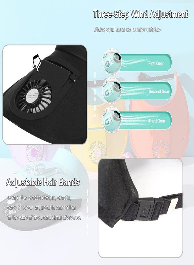 VNAKER Sun Visors Hat with Fan for Women - Fan Visor Hat - Three Gear Mediation and Large Area Sun Protection, Black, 6-8 - Image 4