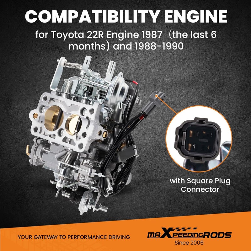 maXpeedingrods كربوراتور 2 برميل 22R TOY-507 TOY-505 لسيارة تويوتا 22R محرك بيك أب 1987 و 1988-1990 مع موصل مربع 21100-35463 21100-35570 2.4L 2366CC، خنق تلقائي - Image 2