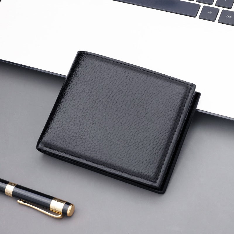 Mens Short Wallet with Zipper Horizontal Drivers License Holder 6570 without label black - Image 1