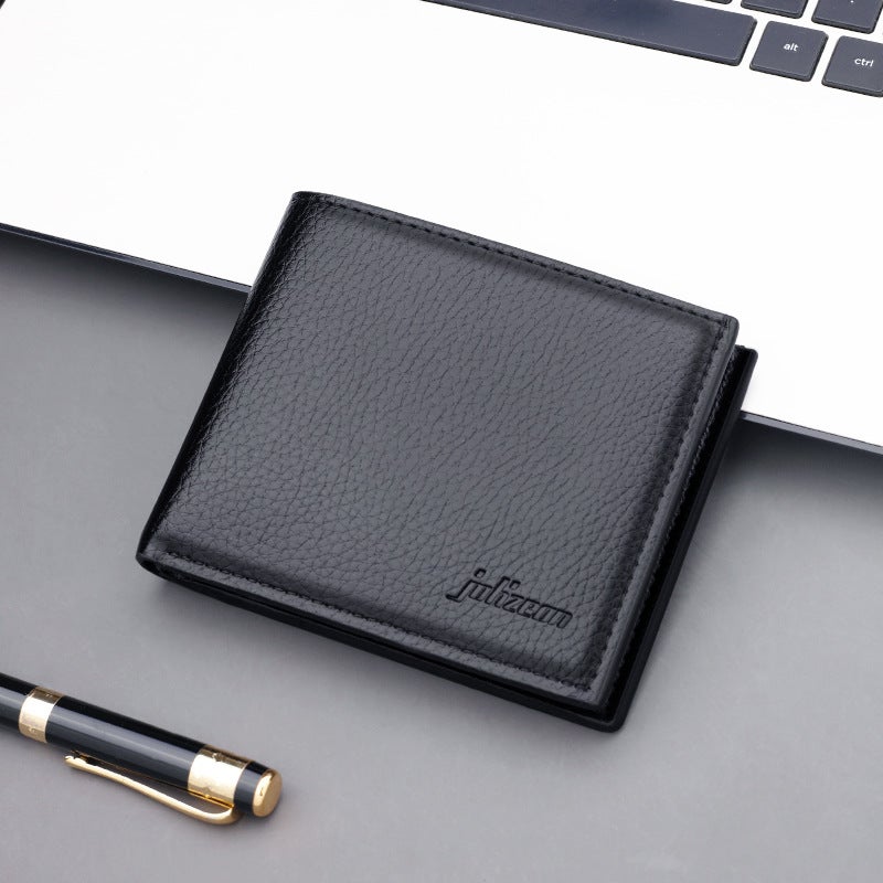 Mens Short Wallet with Zipper Horizontal Drivers License Holder 6570 without label black - Image 2
