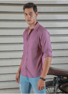 HIGH STAR Regular Fit Purple Spread Collar Shirt for Men, Roll-Up Sleeves  - Image 2