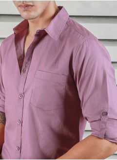 HIGH STAR Regular Fit Purple Spread Collar Shirt for Men, Roll-Up Sleeves  - Image 3