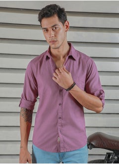 HIGH STAR Regular Fit Purple Spread Collar Shirt for Men, Roll-Up Sleeves  - Image 5