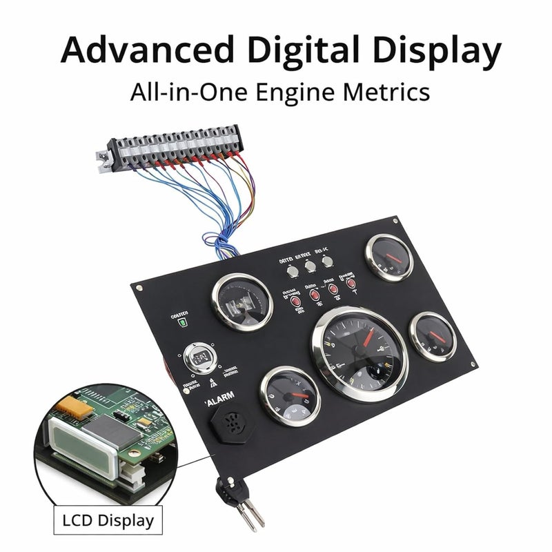 5in1 Digital Gauge Cluster, RPM Fuel Level Oil Pressure Water Temp Voltage Meter for RV Boat Yacht - IP67 Waterproof, Timely Alarm Function, Multi - Engine Monitoring - Image 2