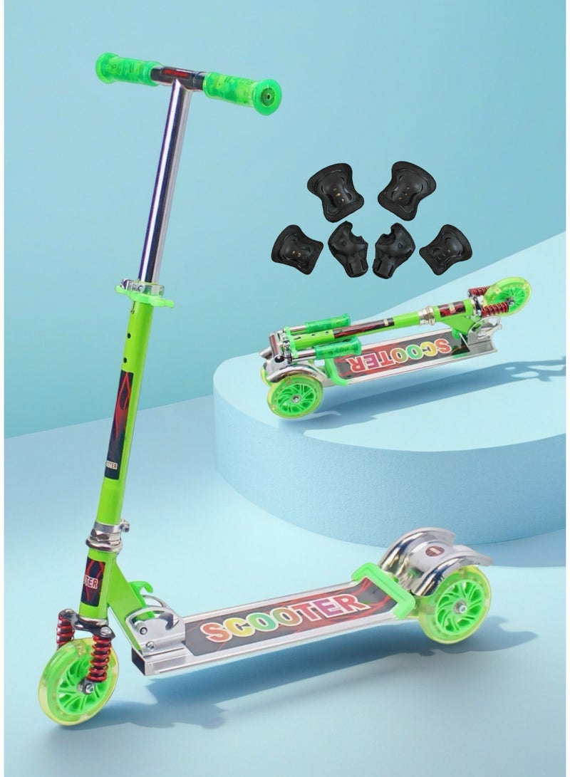 إيزي فيتشور سكوتر EASY FUTURE للأطفال من سن 3 إلى 8 سنوات مزود بعجلات LED من مادة البولي يوريثان ومقود قابل للطي والتعديل وفرامل خلفية مع مجموعة معدات الحماية - Image 1