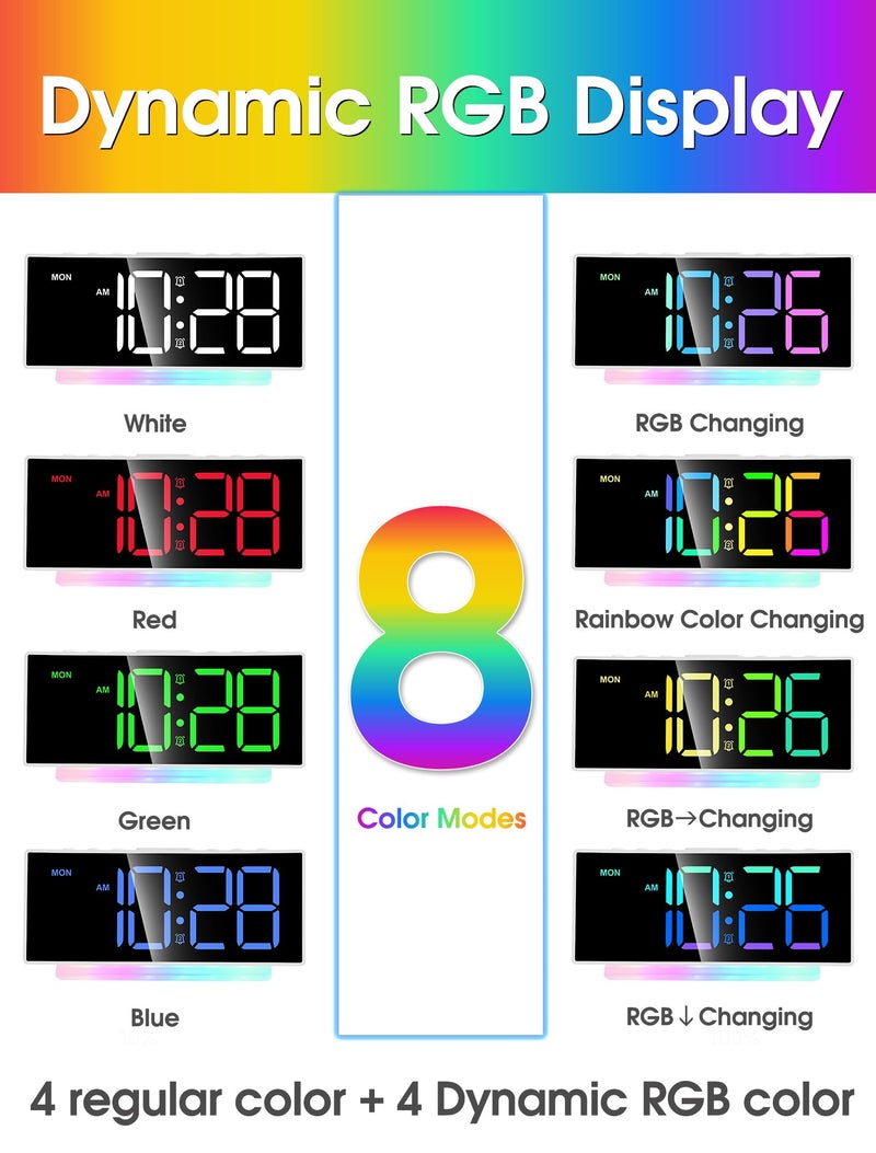 Cadmos Extra Loud Alarm Clock for Heavy Sleepers Adults,Teens,Kids,Rainbow Clock for Bedrooms,Small Bedside Digital Clock with Large Display,7 Color Night Light,12/24h(Black+Dynamic) - Image 5