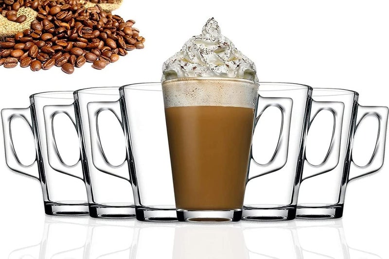 Jinelza Coffee Mugs Tea with Handle Transparent Honey and Cup Crystal Clear ice Glass for Cream Cups, Cute Small Espresso Cappuccino hot Chocolate Green Tea Small Tea Cup 130ML 6 PCS - Image 1