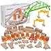 Orbrium 110 Pieces Wooden Train Tracks Expansion Pack with Bridges Tunnel Ascending Tracks Accessories Elevated Tracks Toddler Boys Kids 38 Montessori STEM Gift Compatible Thomas Brio Wooden Railways - Image 4