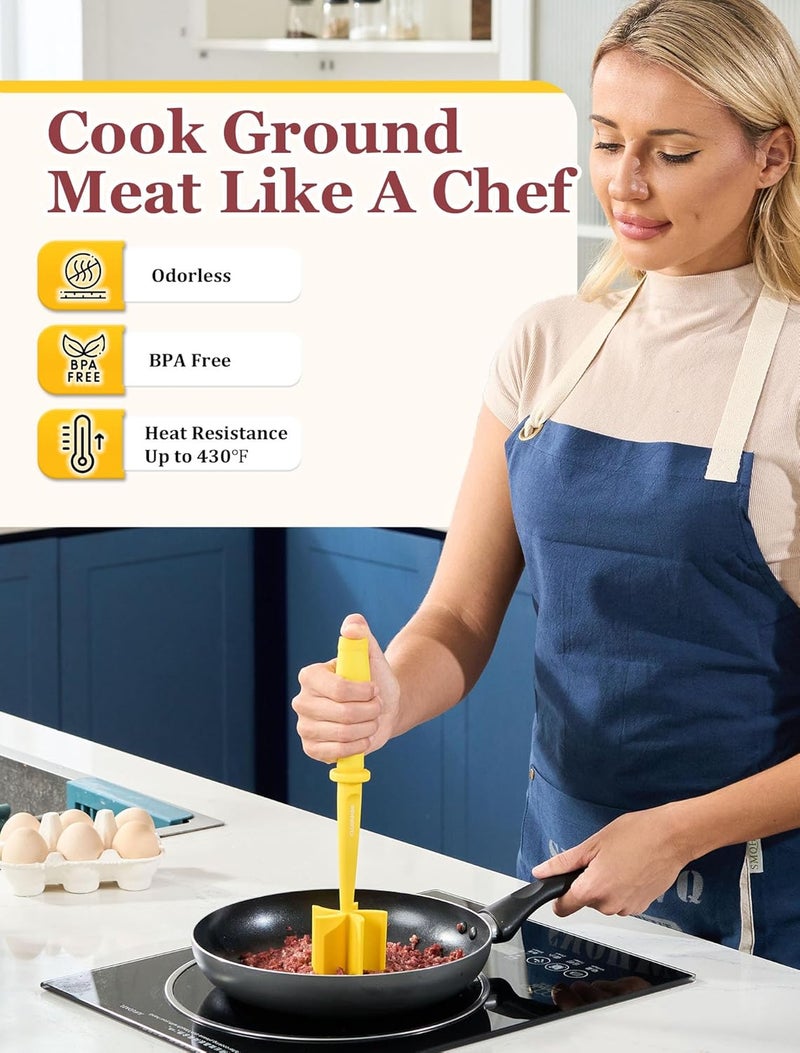 CLUEAPOP 5-Curve Blade Meat Masher for Ground Beef, Heat Resistant Hamburger Chopper, Non-Stick Mix and Chop Kitchen Tool - Image 4
