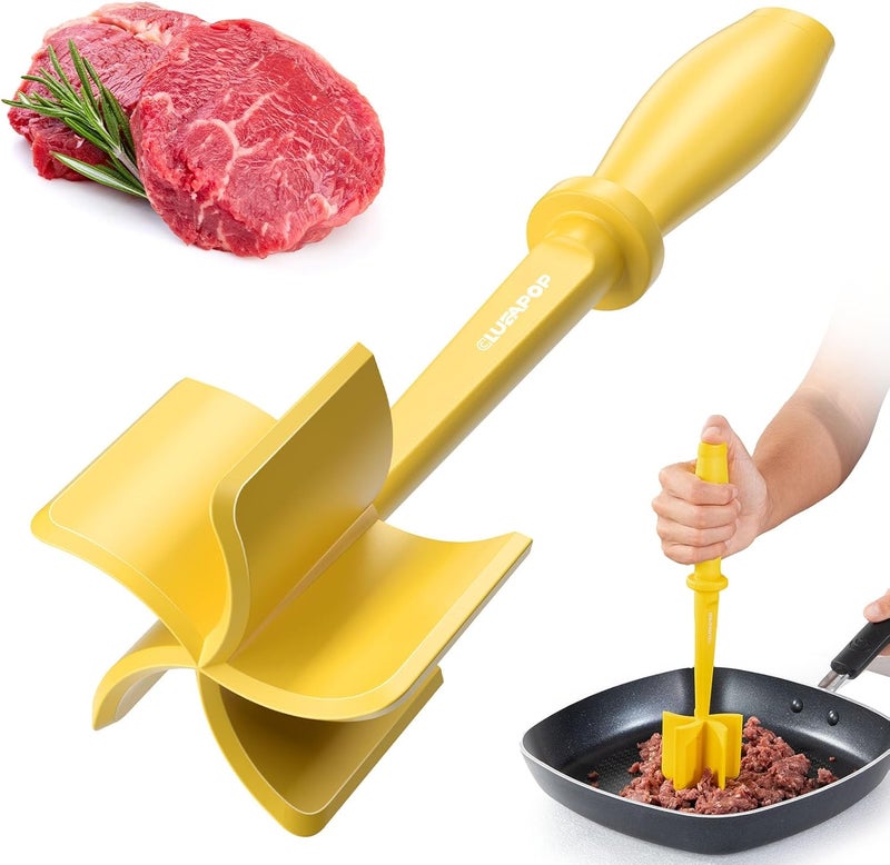CLUEAPOP 5-Curve Blade Meat Masher for Ground Beef, Heat Resistant Hamburger Chopper, Non-Stick Mix and Chop Kitchen Tool - Image 1