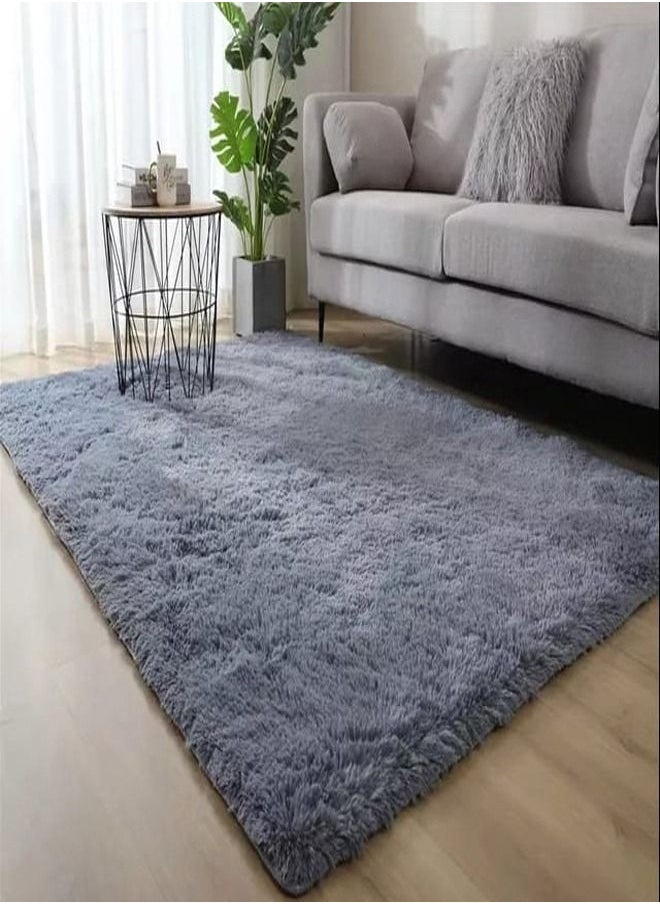 fashionhome Modern Home Floor Mat Carpet Furry Rug Fluffy Soft For Bedroom Decor Washable Grey 80 x 160 cm, Rectangle  - Image 2