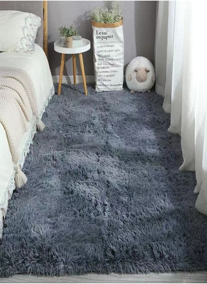 fashionhome Modern Home Floor Mat Carpet Furry Rug Fluffy Soft For Bedroom Decor Washable Grey 80 x 160 cm, Rectangle  - Image 1